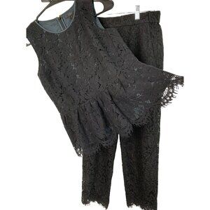 J.Crew Womens Lace Overlay Peplum Top & Pants Set Mixed 00/0P 7803 EUC